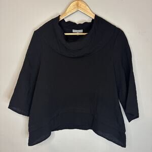 Habitat Tunic Top Womens XS Black Crepe Textured Cowl Neck Pullover Lagenlook